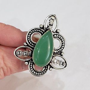 Chalcedony Gemstone 925 Vintage Goth Punk Ring